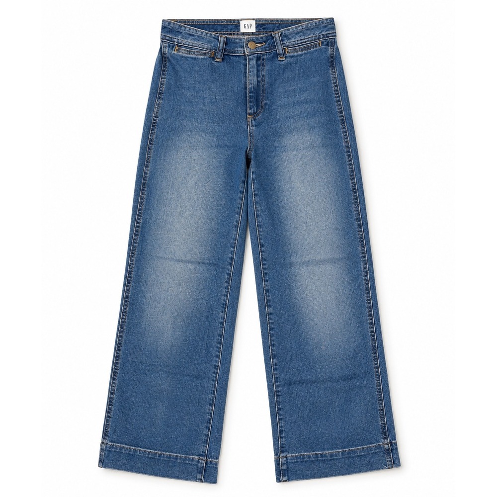 GAP Women Blue High Rise Wide Leg Crop Jeans Size 0 25 Medium Wash Stretch Denim